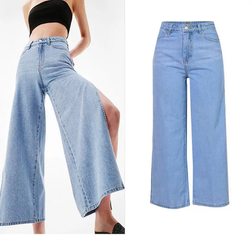 

Plus size women summer loose wide leg pants women's straight jeans high waist women denim pants B61506