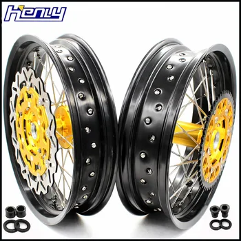 

3.5/4.25*17 COMPLETE SUPERMOTO WHEELS RIMS SET FOR SUZUKI DRZ400SM 2005-2018 GOLD 310MM OVERSIZE DISC