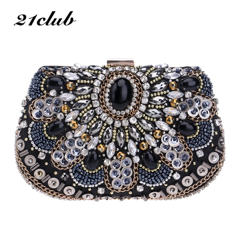 

21club brand ladies diamonds patchwork chains vintage clutch party purse hotsale high quality women crossbody evening bags