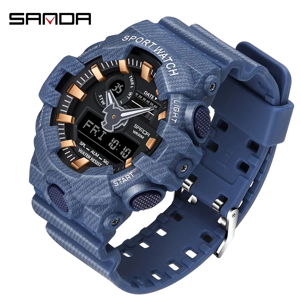 

SANDA new men's watch LED outdoor G style military digital watch luminous denim men's sports watch relogio masculino