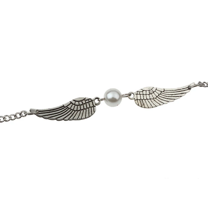 fashion plating silver chain bracelet shellhard imitation pearl bracelet feather angle wings vintage jewelry gifts for women