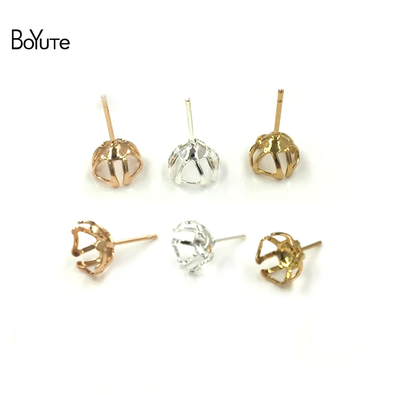 BoYuTe 200Pcs Fit 6MM 8MM 10MM Bead Pearl Stud Earrings Base Silver Gold Earring Making Accessories Diy | Украшения и аксессуары
