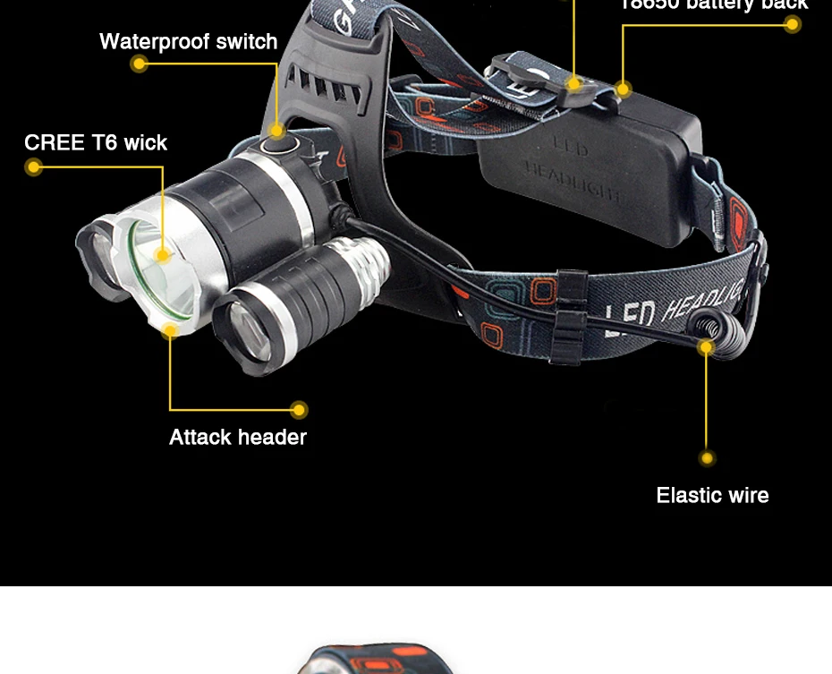 Налобные фонарики 3 светодиодный перезаряжаемый головной светильник s вспышка светильник водонепроницаемый рыболовный светильник портативный многофункциональный T6 18650 аккумуляторные фары
