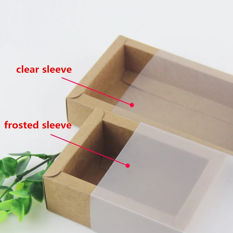 20pcs Frosted Sleeve Kraft Paper Drawer Boxes Clear Sleeve Black White