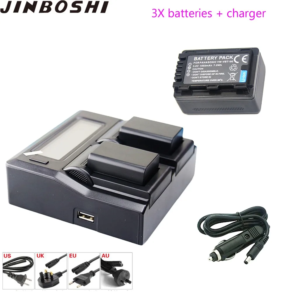 

JINBOSHI new 3pc VW-VBT190 VBT190 vbt190 lithium-ion Batteries+Charger for Panasonic VW-VBT190 VBT190E VBT190GK VW-VBT380 VBT380