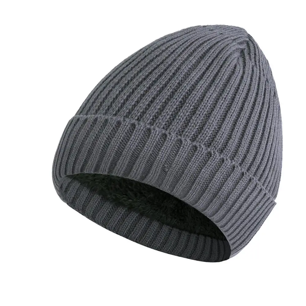 

MISS M Women's Knitted Cap Winter Warm Fleece Lined Skullies Hat Solid Color Thick Earmuffs Hat For Women And Men Gray Black