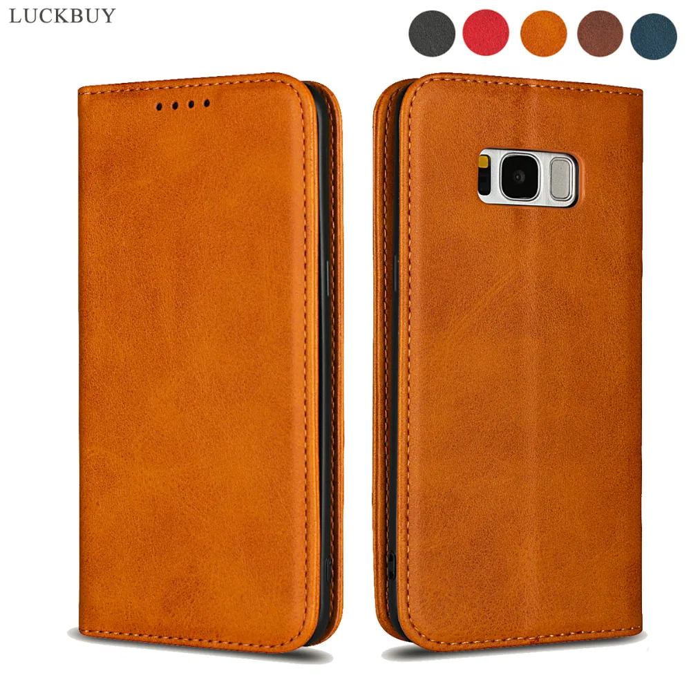

LUCKBUY Luxury Retro Phone Case For Samsung Galaxy S8 Case Calf Pattern Leather Wallet Magnetic Back Cover For Samsung S8 Coque