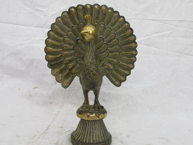

wholesale factory 11"China Folk Bronze Gild Proud as a peacock peafowl Decor Attract Wealth Statue