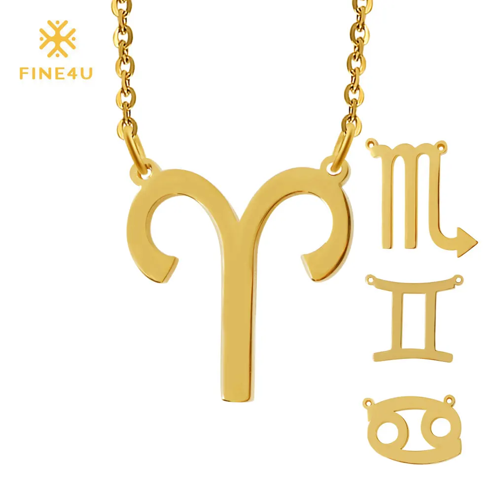 

FINE4U 12 Zodiac Sign Pendant Necklace For Women 316L Stainless Steel Choker Necklaces For Birthday Gifts