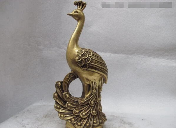 

Fast shipping USPS to USA S3429 13.5 Chinese Folk classical Copper Bronze Lucky Peacock peahen Bird Art Statue