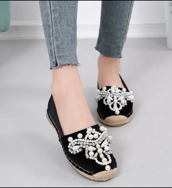 

2019 New Espadrilles Casual Loafers Women Office Round Toe Flats Fisherman Shoes Pink Black Fashion Ladies Shoes