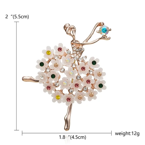 RINHOO Gymnastics Girl Flower Dancer Crystal Brooches for Women Cute Pin Bijouterie High Quality Corsage Fashion Wedding Jewelry Colorful Flower