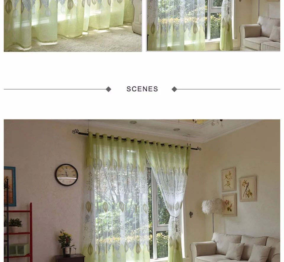 Современный тюль, занавески для гостиной, зеленые листья, отвесные занавески для спальни, вуаль, на окно кухни, занавески, затемненный драп