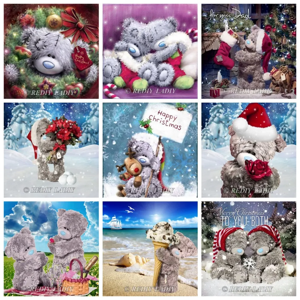 MF84071A  REDIY LADIY Diamond Embroidery Cartoon Bear Diamond Painting Cross Stitch Full Square Drill Rhinestones Painting Christmas Decor
