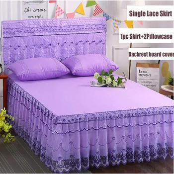 

Free shipping Pure Color Patchwork Bed Cover Princess Bedskirt Lace edge+2psc Pillowcase Home Textile