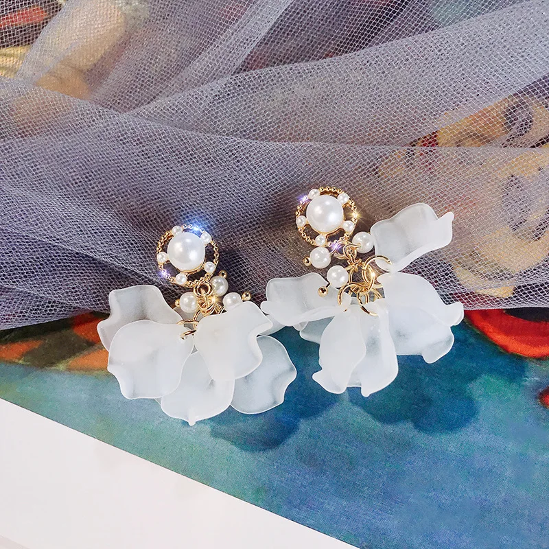 

Simple White Flower Petal Earrings For Women 2019 New pendientes Handmade Gifts