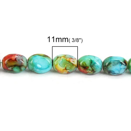 DoreenBeads стеклянные бусины Овальные Синие и оранжевые с разноцветным узором граненые около 11 мм x8-9mm, отверстие: около 1,3 мм, длина 76 см, 1 нитка - Цвет: 3