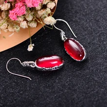 MetJakt Natural Red Corundum Drop Earrings Solid 925 Sterling Silver Earring for Women s Wedding Party