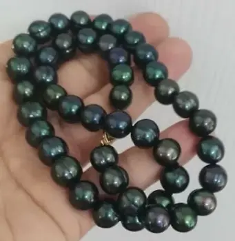 

baroque 18" 10-11 MM AAA SOUTH SEA Black green PEARL NECKLACE 14K GOLD CLASP