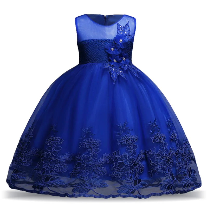 Элегантное детское рождественское платье принцессы Детские платья для девочек, вечернее платье свадебное платье с цветочным узором для девочек 4, 6, 8, 10, 12 лет - Цвет: Navy blue