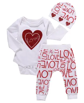 

Love Print Romper Pants Cotton Cute 3pcs XMAS Newborn Toddler Baby Girl Clothing Set Baby Girls Clothes Outfits Set 0-18M