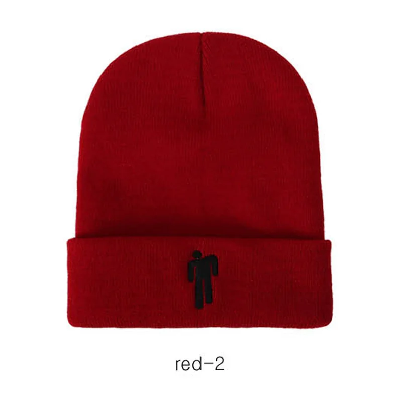 Лидер продаж года: женские зимние шапки Billie Eilish Beanies с вышивкой и манжетами, простые теплые вязаные мужские шапки в стиле хип-хоп - Цвет: red-2