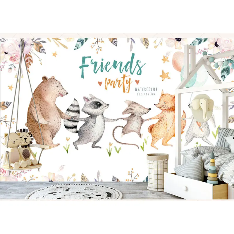 Cartoon Animal Mural Wallpaper Children's Room Wall Papers Home Decor Papel De Parede Bedroom