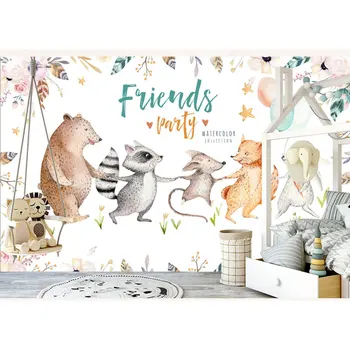 

Cartoon Animal Mural Wallpaper Children's Room Wall Papers Home Decor Papel De Parede Bedroom Self Adhesive Vinyl/Silk Wallpaper