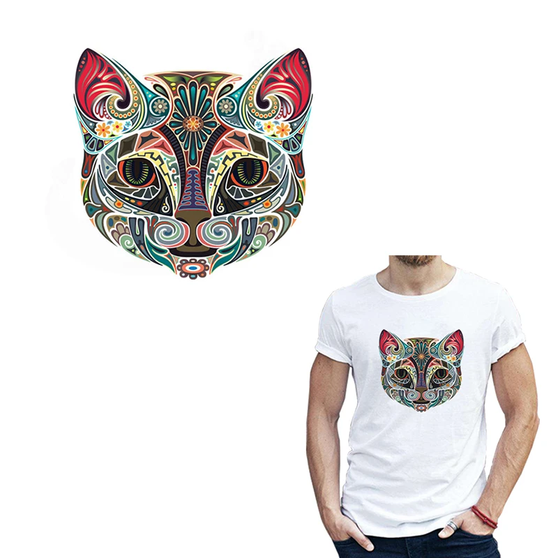 

New Egyptian Style Multicolor Cat 23.8*22cm Stickers Iron On Patches DIY Patch On Clothes Jacket Thermal Transfer