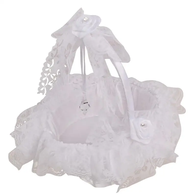 

1pc Wedding Basket Lace Crystal Rhinestone Satin Basket for Bridal Baby Shower Ceremony Birthday Party Decorating