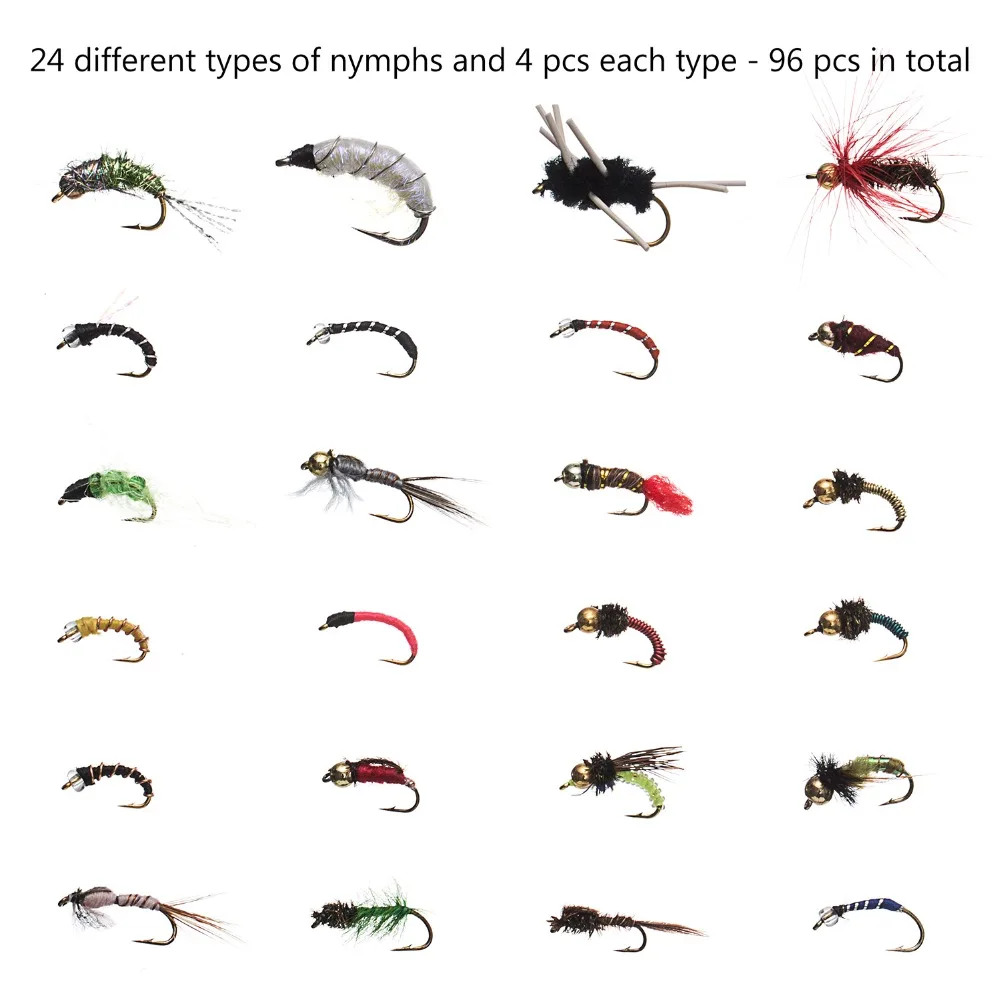 Bassdash Fly Fishing Flies Kit Fly Assortment with Fly Box, Total 96 Piece  in 24 Different Style