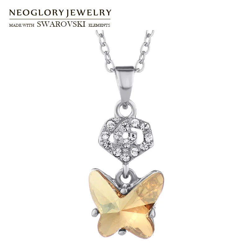

Neoglory Austria Crystal & Auden Rhinestone Long Pendant Necklace Gorgeous Butterfly Design Romantic Style Alloy Plated Gift