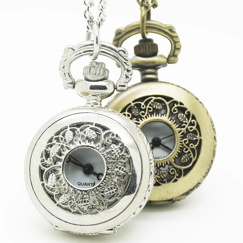 

(3011) 12pcs/lot Vintage palace style Filigree Vine Leaf Pocket Watch Necklace Chain Pendant Dia 2.7cm mens quartz watch