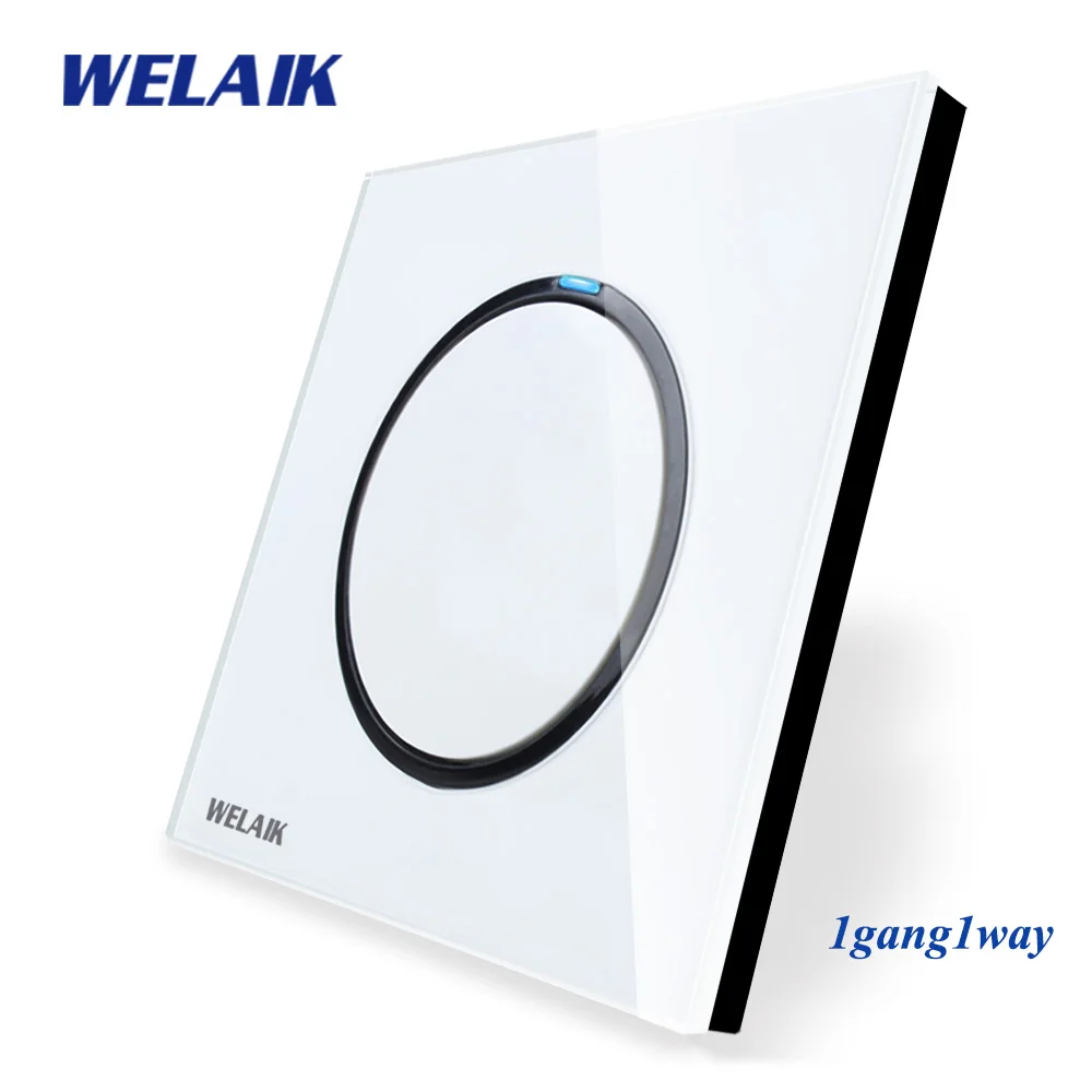 WELAIK UK standard-Crystal Glass-Panel Push-Button Switch-Wall Light-Switch AC110-250V 1Gang-1Way B1711W