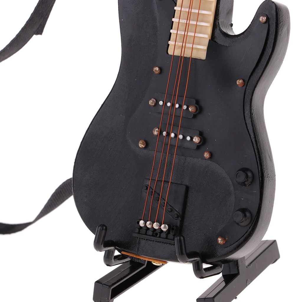 Handmade 1/6 Musical Instrument Crafts Wooden Electric Bass Guitar with Stand for Hot Toys for 1/6 BJD Dolls House