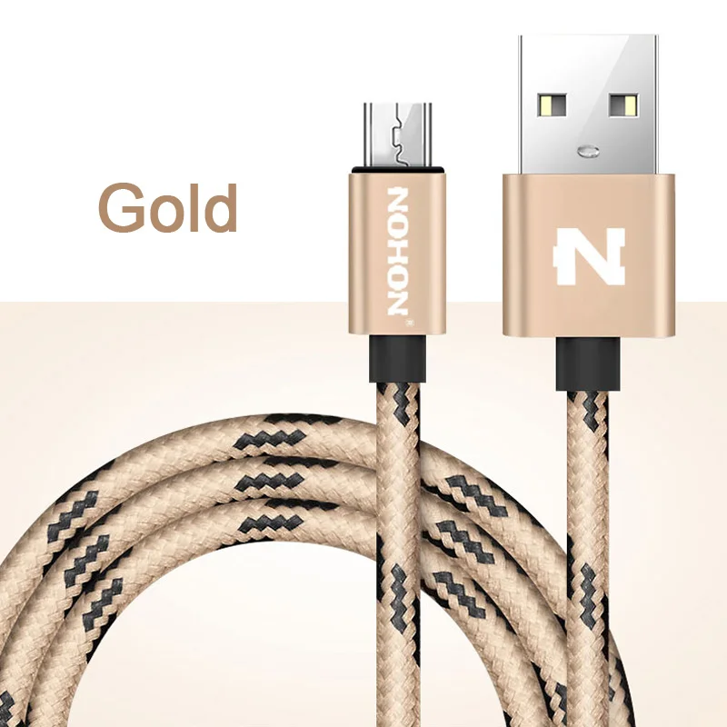 NOHON Micro USB кабель для быстрой зарядки нейлон для samsung Xiaomi huawei Nokia sony LG USB ЗУ для мобильного телефона Кабели для синхронизации данных - Цвет: Gold