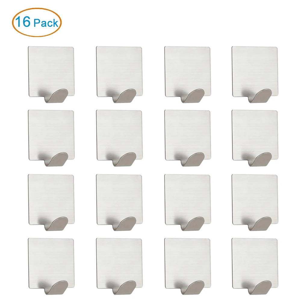 

16pcs 3M Self Adhesive Coat Key Rack SUS304 Stainless Steel Brushed Wall Stick Robe Hanger Hook Clothes Holder