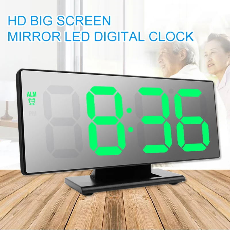 Digital Alarm Clock LED Mirror Clock Multifunction Snooze Time Display Night Light LCD Desktop Desktop Despertador USB Cable