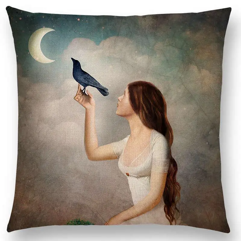 Новая Элегантная Леди милая девушка Шекспир картины в стиле фентези луна ночь Лебедь сон деревья наволочка диванная Подушка Чехол - Цвет: a010018