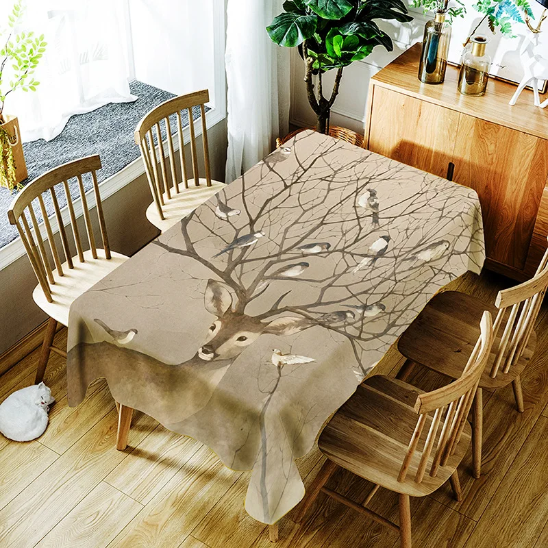 Us 14 63 47 Off Deer Head Pattern Printing Polyester Waterproof Tablecloth Wedding Hotel Family Tablecloths Home Dinner Table Decor Table Cloth In
