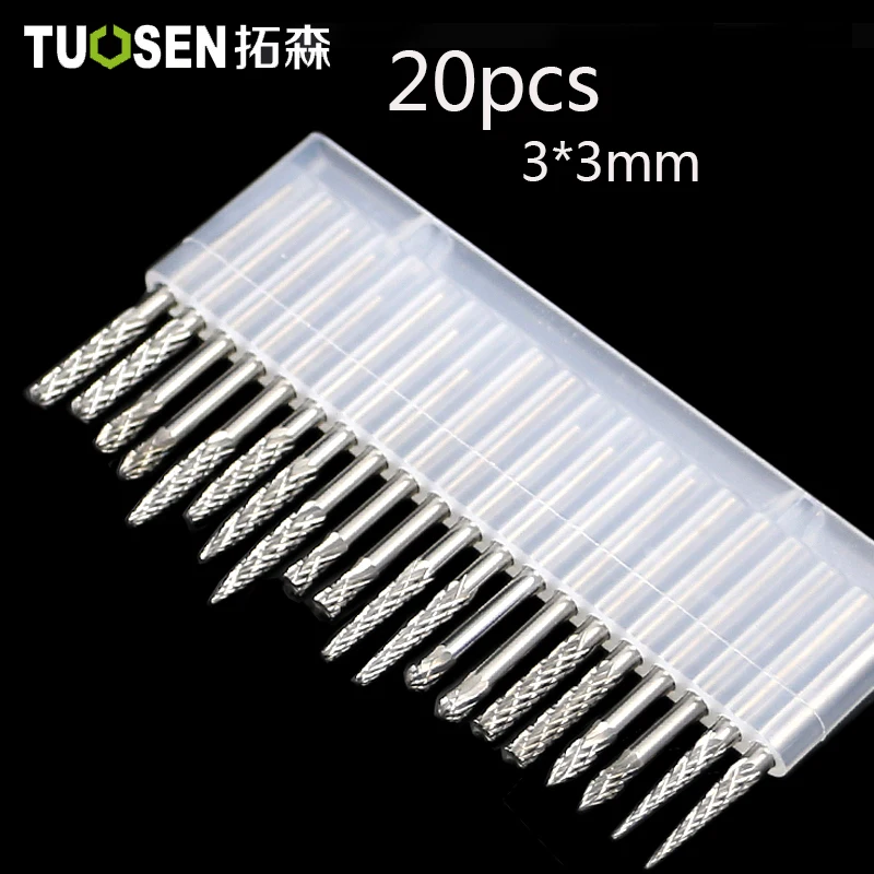 

TUOSEN 20 Pcs/ lot Tungsten Carbide Rotary Burrs Set for Dremel Accessories Milling Cutter Drill Bit Engraving Bits