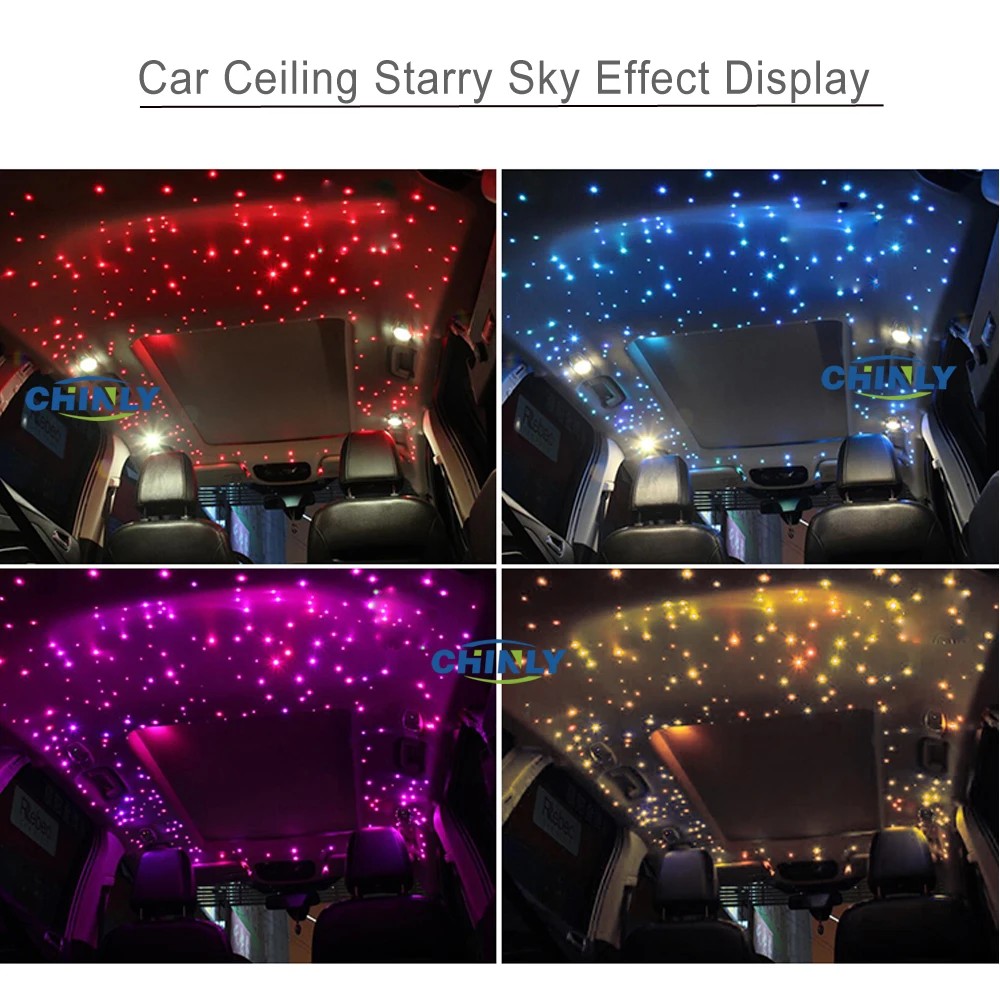 CHINLY Fiber Optic Lights Smart Bluetooth APP 16W Car Starry Lights Musical Active Control 3m 370pcs Optical Fiber LED  Lighting