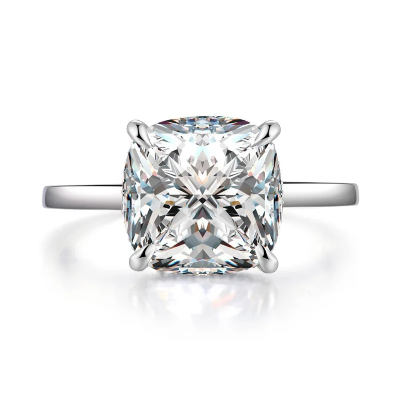 

Sona NOT FAKE Fine Engraving Ring S925 Sterling silver Diamond Solitaire ring Original Design 925 4 claws emerald cut