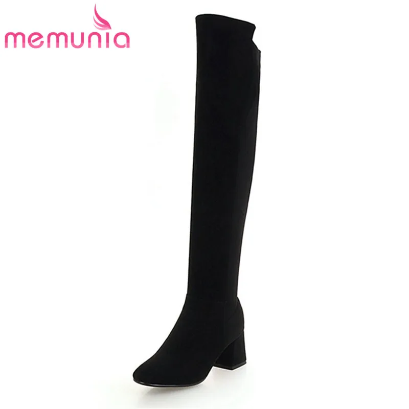 

MEMUNIA big size 33-42 new arrival knee high boots black brown round toe thick heels boots solid zip womens long boots