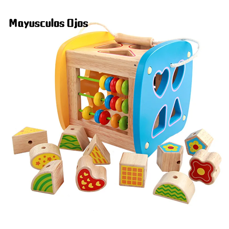 

ZH 1PC Wooden Multi-function Shape Intelligence Box Building Blocks Matching Threading Beads Children Cognitive Educational Toys