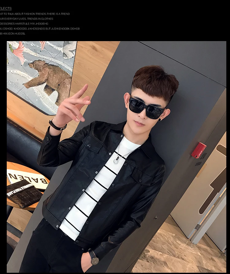 2018 черный Кожаные куртки мужские куртки-бомберы ПУ человек Корея моды Slim Fit Кожаные куртки Повседневное Chaqueta De Cuero Moto