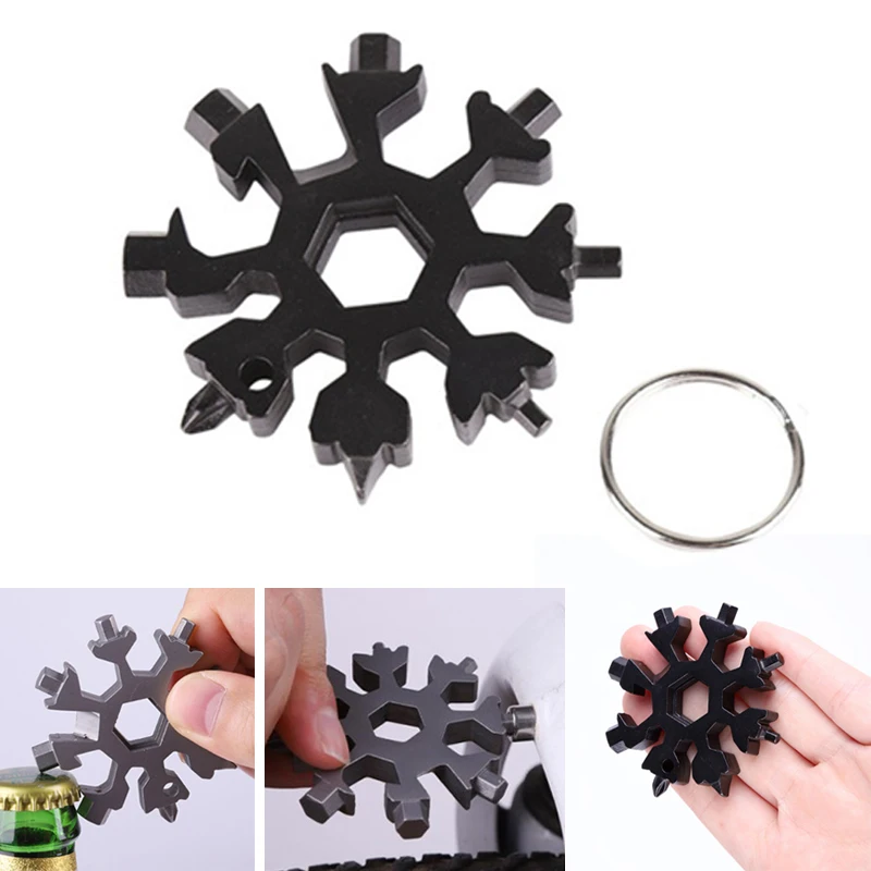 

18 in 1 snowflake multi camp key ring pocket tool multifunction survive outdoor hike keyring multipurpose spanner hex wrench