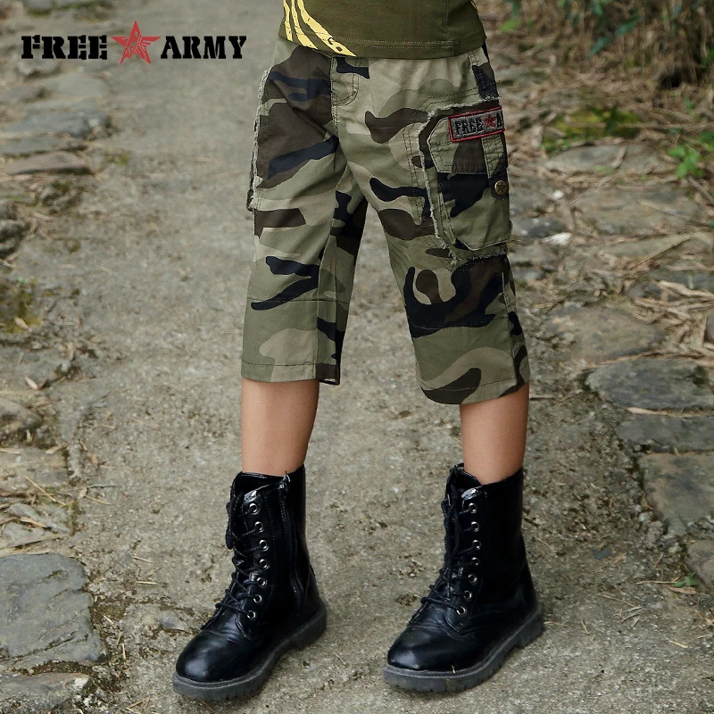 

FreeArmy Brand Children Camo Shorts Boys Camouflage Summer Trousers Cotton Kids Cargo Pants for Boys Loose Military Army Shorts