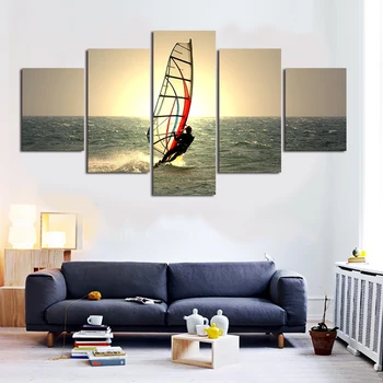 

2017 Unframed 5 Panel Large HD Seascape Picture Modern Home Wall Decor Canvas Print Painting For House Decorate