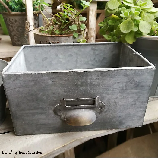 Handmade Rustic Galvanized Zinc Drawer Design Vintage Metal Planter Box
